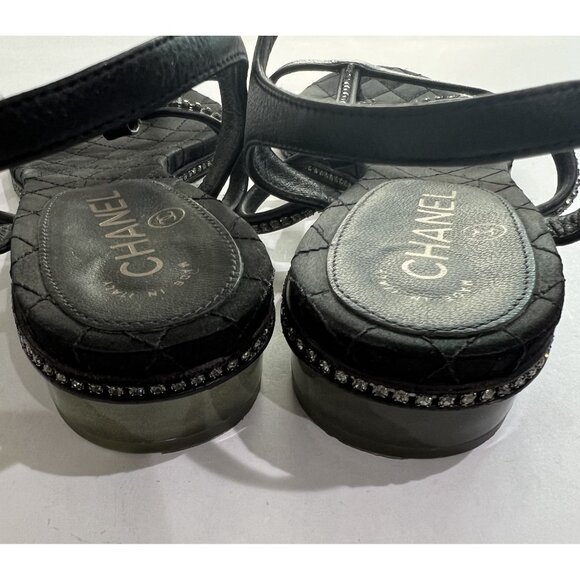 Chanel Embellished Strappy CC Sandals in Black - Picture 3 of 6